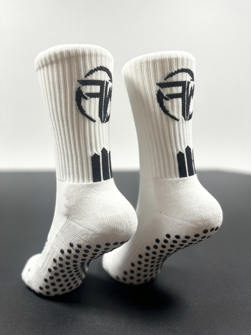 FW Sportswear Performance Grip Socks 2.0 showing rear branding, heel reinforcement and high grip technology on the sole plate.